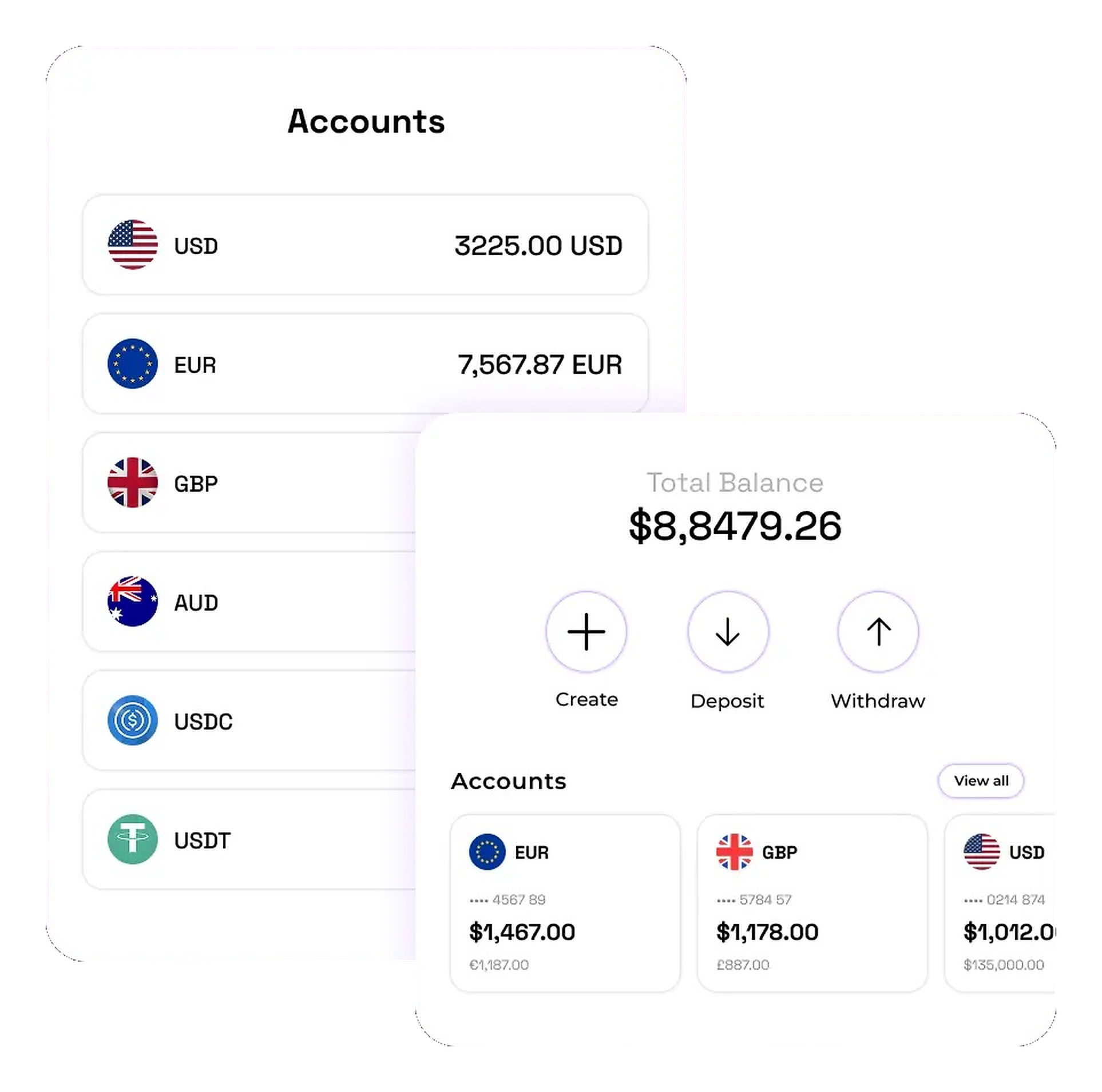 Cap Finance account balances and currency cards